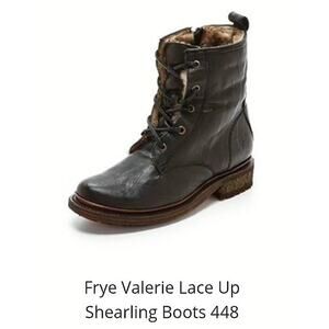 Frye Valerie Lace-Up Shearling-lined Leather Combat Women Boots Size 8.5